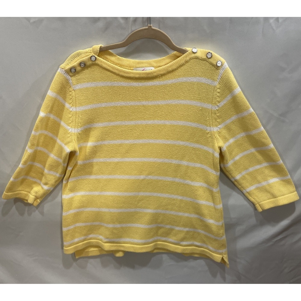 Christopher & Banks Women's  3/4 Sleeve 100% Cotton Button Striped Sweater  L